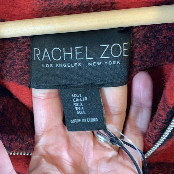 Rachel Zoe size large NWT red black Buffalo plaid gingham pullover sweater zip - Picture 4 of 8